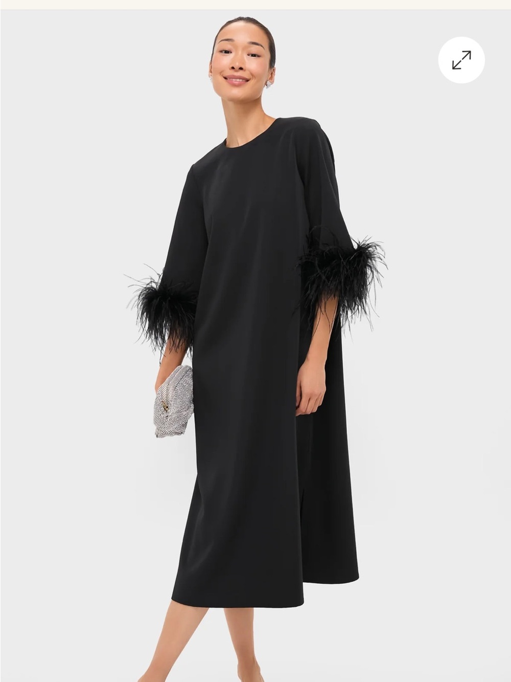 Tuckernuck Black Feather-Cuff Midi Dress